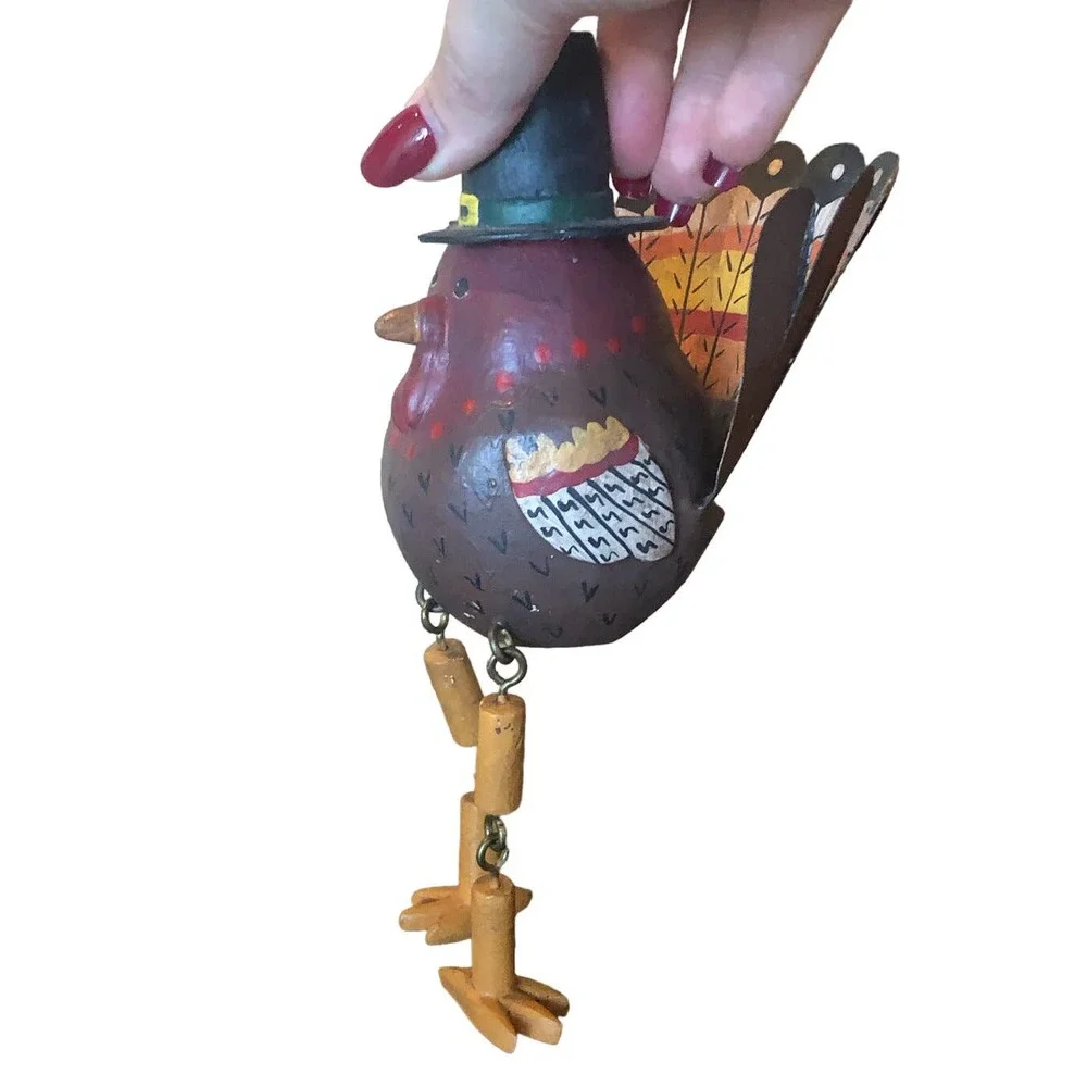 EUC‎ 90s VTG Thanksgiving Fall Turkey Pilgrim Shelf Sitter Figurine Hand Painted